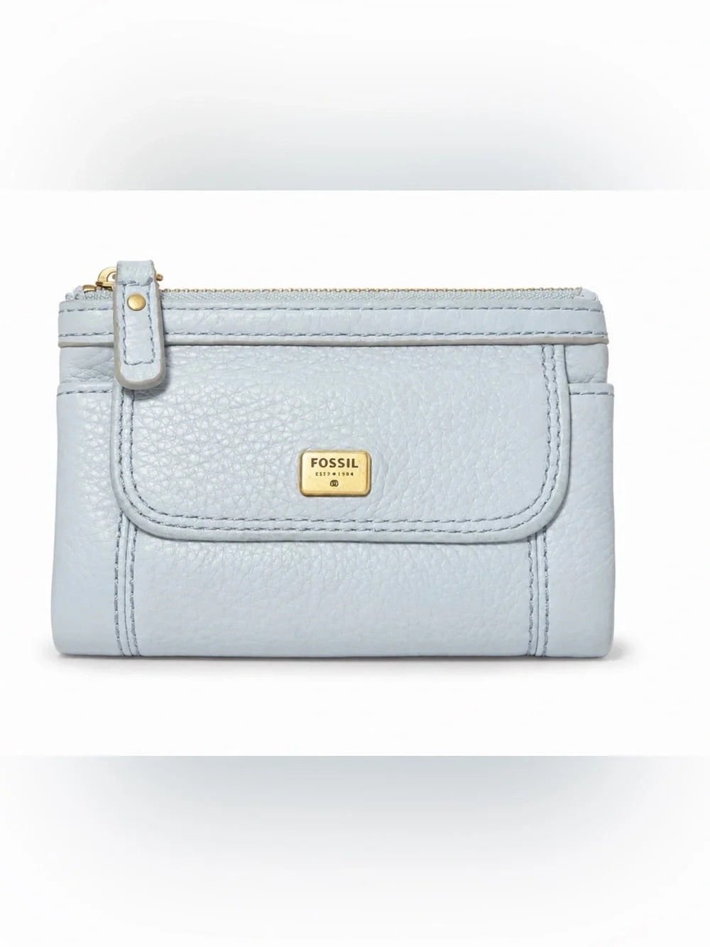Fossil Light Blue Gray Pebbled Leather Wallet